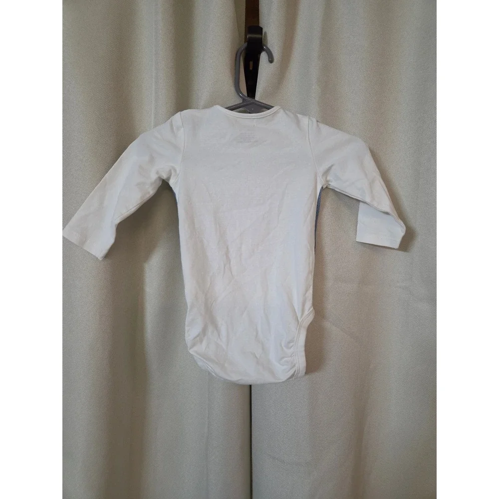 H&M Kids White Long Sleeve Bodysuit Denim Vest VIP Graphic Organic Cotton 2-4M